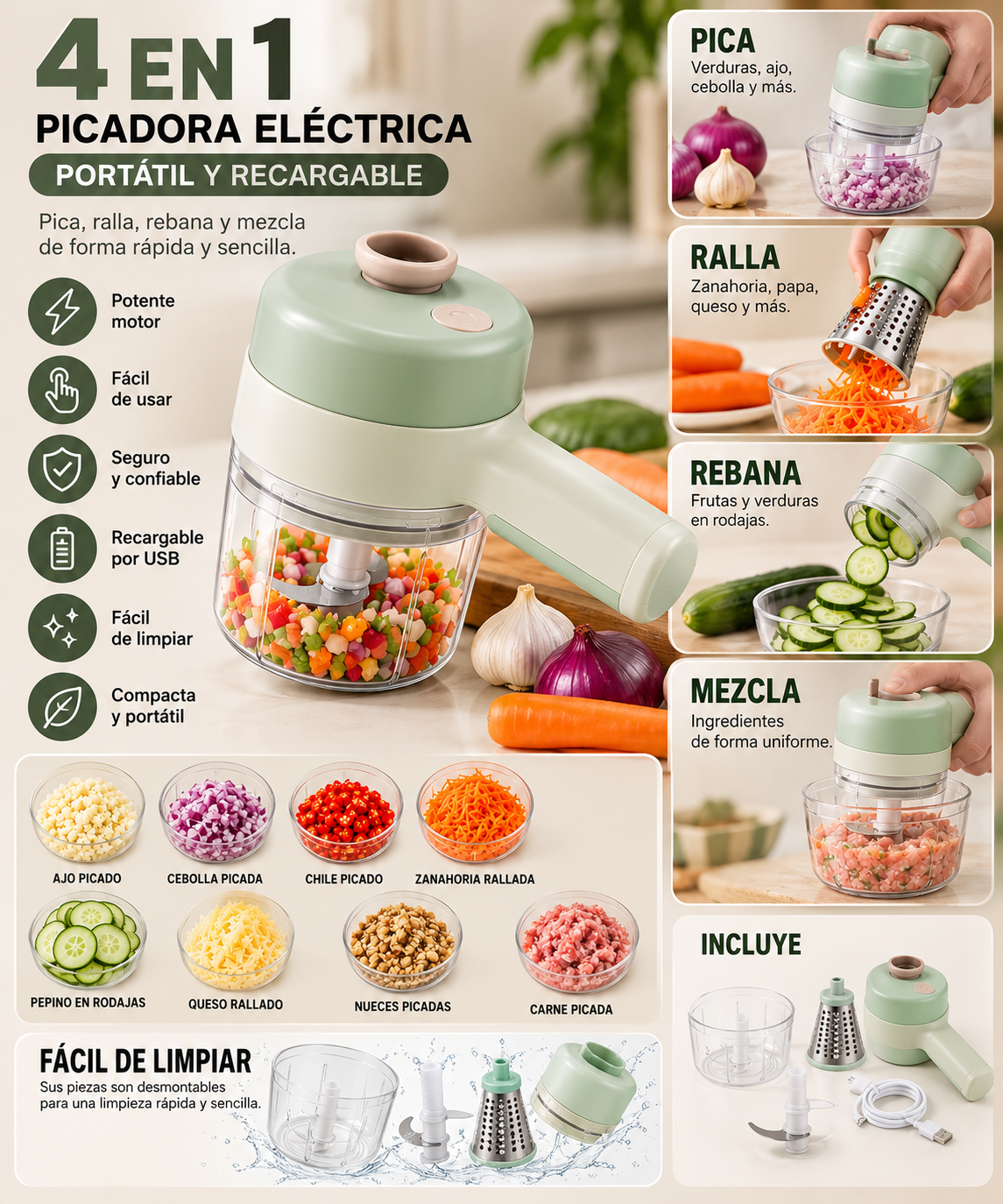 Picadora Eléctrica Recargable
